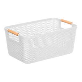 Kipit Cesta de Plástico con Asa de Bambú Blanca 36x22 cm (Set de 24)