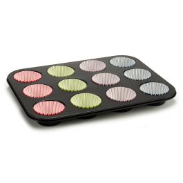 Moldes para Magdalenas Kinvara 55011 Multicolor 7 x 7 x 3 cm 35 x 3 x 26,5 cm Bandeja para Horno (12 Unidades)