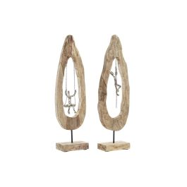 DKD Home Decor Figura Moderna con Diseño Columpio Marrón Plateado de Mango y Aluminio - 9x62x18 cm (2 Unidades)