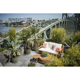 Elho Macetero Redondo Greenville 40 Exterior Ø 39 x H 36,8 cm Verde Hoja Plástico Reciclado Resistente Heladas