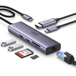 UGREEN UG60515 Base para Portátil y Replicador de Puertos USB-C, HDMI 4K 60Hz, USB 3.0, Ethernet Gigabit, Power Delivery 100W Gris