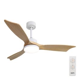 Edm Ventilador de techo modelo báltico con 3 aspas de madera Ø132cm, luz LED 3000/4000/6000K, 20W, color blanco Precio: 135.69000016. SKU: B1237J28HD