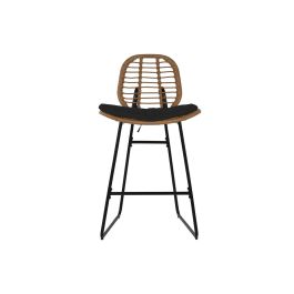 DKD Home Decor Mesa Bar Terraza Jardín Set 3 Piezas con 2 Taburetes y Cojines Marrón Negro 60x60x102 cm Acero Ratán Sintético