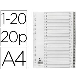 Separador Numerico Q-Connect Plastico 1-20 Juego De 20 Separadores Din A4 Multitaladro Precio: 4.2350000242. SKU: B1FRWWFNPF