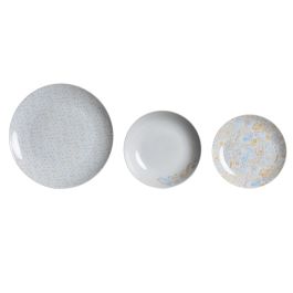 DKD Home Decor Vajilla Shabby de Porcelana, Set de 18 Piezas en Rosa, Azul y Blanco. Apta para Microondas y Lavavajillas.