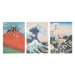 ERIK Set 3 Cuadernos A5 La Gran Ola de Kanagawa Hokusai, 14.8x21cm, Cubierta Impresa, Interior Rayas