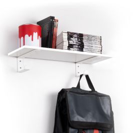 Emuca Juego de soportes para estante de madera Shelf con colgador integrado, Acero, Pintado blanco