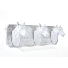 DKD Home Decor Perchero de Pared Estilo Cottage con Caballos, de MDF y Resina, Blanco y Marrón, 38x11x9 cm (Ancho x Alto x Fondo), Pack 2 Unidades