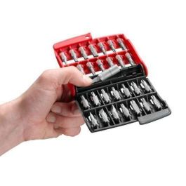 Facom Estuche de 28 Puntas de Atornillar + Porta Puntas. Kit de Puntas Fente, Pozidriv, Phillips, Torx y Hexagonal. Compacto y Resistente.