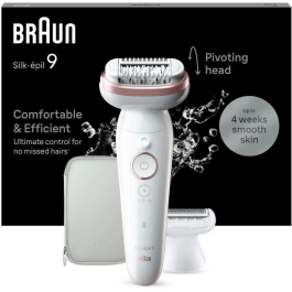 Braun Silk-épil 9 Depiladora Eléctrica 9-030 - Depilación Fácil para Piel Suave y Duradera - Blanco / Rosa