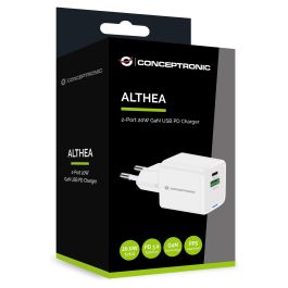 Conceptronic Cargador Pared Althea15W 20W Blanco Universal Interior 2 Puertos