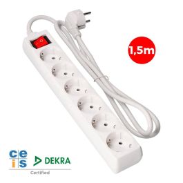 Prolongador con 6 tomas 2p+t, 16a 250v~ con interruptor luminoso, 1,5 m de cable h05vv-f 3g1,5mm² blanco