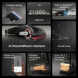 Dreame AAAOS15275 H15 Pro Aspiradora de Brazo Robótico AI DescendReach, Triple Filo, 21 kPa, Antienredos, Limpieza Cepillo Inmersivo 100 °C