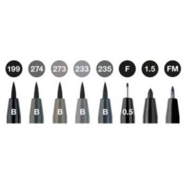 FABER-CASTELL Tusche Pitt Artist Pen Set Gris y Negro 8 Piezas - Tinta Resistente al Agua y Luz, Sin Ácido