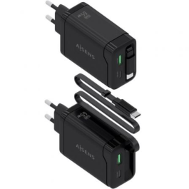 Aisens ASCH-65W3P071-BK Cargador GaN 65W Negro, 2x USB-C, 1x USB-A, Carga Rápida