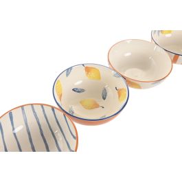 DKD Home Decor Limones 25 Bol Mediterraneo Azul Amarillo 16.7 x 6.5 x 16.7 cm (4 Unidades)