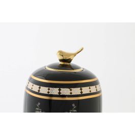 DKD Home Decor Jarrón de Porcelana Shabby Colección Fleur con Diseño de Flores Multicolor Negro 24x14x14 cm