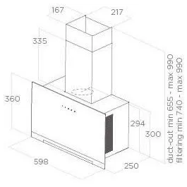 Elica Campana extractora Aplomb BL/A/60 58,8 x 65,5-99 x 25 cm Cristal negro / Gris antracita