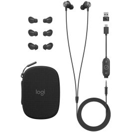 Logitech Zone Wired Earbuds UC - GRAPHITE - EMEA, Auriculares Alámbricos para Oficina/UC, Conexión USB-C y 3.5mm, Grafito