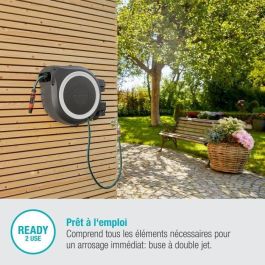 GARDENA Enrollador de manguera automático de pared RollUp M / L 25 m con borde blanco