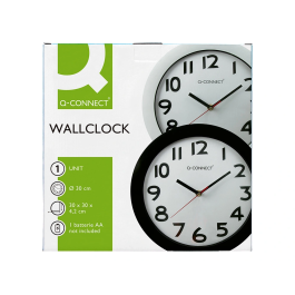 Q-connect Reloj de Pared Redondo Plástico Oficina 30 cm Marco Blanco