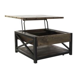 DKD Home Decor Mesa Centro Vintage con Ruedas, 1 Cajón, Madera Mango y Metal, Marrón Oscuro/Negro, 116x74x44 cm