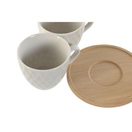 DKD Home Decor Set de 6 Tazas de Café Blancas de Porcelana y Bambú con 90ml de Capacidad y Medidas 6.4x5.5x8.5 cm