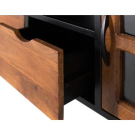 Giner y Colomer Mueble TV con 2 Puertas y 2 Cajones, Metal y Madera de Mango, Nogal y Negro, 180 cm