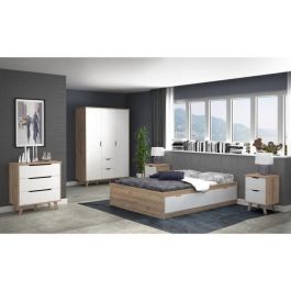 FINLANDEK VANKKA Cómoda Cajonera Escandinava, 3 Cajones, Roble y Blanco Mate, Patas Madera Maciza, 80x42x86 cm FINLANDEK VANKKA Cómoda Cajonera Escandinava, 3 Cajones, Roble y Blanco Mate, Patas Madera Maciza, 80x42x86 cm