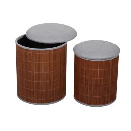 Puff Versa Gris Lino Bambú Madera MDF Puff Versa Gris Lino Bambú Madera MDF