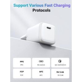 UGREEN Nexode Mini Cargador Rápido 30W USB-C con Tecnología GaN para Teléfonos y Tabletas, Blanco