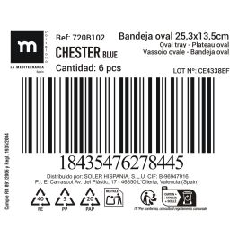Bandeja Oval Chester Blue 25.3 x 13.5 cm - Inde (12 Unidades) Bandeja Oval Chester Blue 25.3 x 13.5 cm - Inde (12 Unidades)
