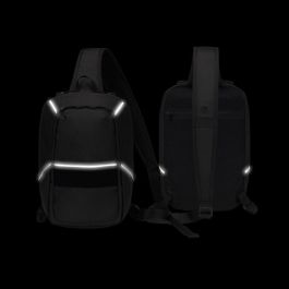 Dicota P20471-15 Sling Bag Reflective Negra, Mochila Senderismo 12.9", Resistente Agua, Elementos Reflectantes, PET Reciclado
