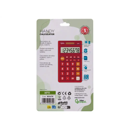 Liderpapel Calculadora xf11 Bolsillo 8 Dígitos Solar y Pilas Color Rojo 115x65x8 mm