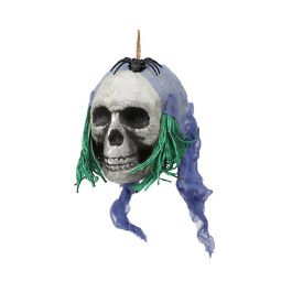 Cabeza Calavera Colgante con Telas Azules y Pelo Verde 15x30 cm - Decoración Halloween Precio: 2.50000036. SKU: B1HRK6W6AX