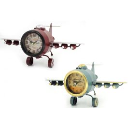 DKD Home Decor Reloj Sobremesa Vintage de Hierro Rojo y Azul, con Diseño Avión, Alto 20.5 cm, Pack 4 Unidades, Pila AA