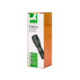 Q-connect Linterna Telescópica de Aluminio 5W con Modos Alto-Medio-Bajo-Estroboscópico-SOS, Incluye 3 Pilas AAA