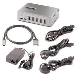StarTech Hub USB-C de 10 Puertos con Fuente de 65W - 8x USB-A 3.2, 2x USB-C 3.2, 10 Gbps, Autoalimentado, Certificación USB-IF, Gris