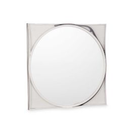 Giftdecor Espejo Redondo con Asa de Polipiel Blanco, Cristal, 45x45x3 cm (4 Unidades)