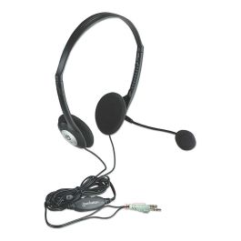 MANHATTAN Auriculares Diadema Estéreo Alámbrico Supraaural para Llamadas y Música, Frecuencia 20-20000 Hz, Cable 2 m, Negro/Plata