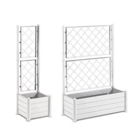 Stefanplast Caja de flores rectangular con enrejado Acabado madera 100x43xH142 cm 80 L Blanco