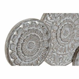 DKD Home Decor Panel Decorativo de Pared Tropical Hecho a Mano de Madera de Mango Marrón Claro y Blanco con Círculos 108x64 cm