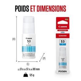 Canon Gi 53C Bote de Tinta Cian para Modelos de Impresora Canon Pixma G650 y G550, con 60 ml de Volumen para Recarga