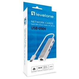 LevelOne USB-0504 Adaptador USB-C a RJ45 Gigabit Ethernet con 3 Puertos USB 3.0 Cable 0.15m Plata
