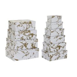 Caja Glam DKD Home Decor Blanco Dorado 33.5 x 15.5 x 43.5 cm Set de 10