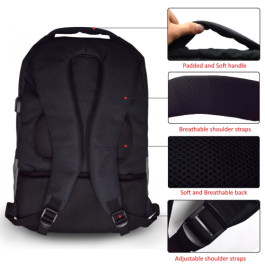 EWENT EW2529 Mochila Urbana para Portátil 17.3" Negra, Puerto USB Carga, Resistente al Agua, Compartimentos Organizadores y Tablet