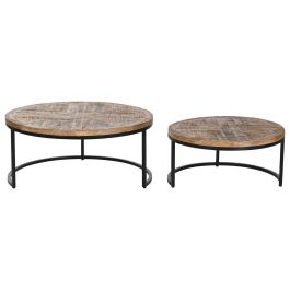DKD Home Decor Mesa Centro Loft Marron Negro Mango Metal Set de 2 90 x 90 x 40 cm