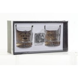 DKD Home Decor Vaso Loft de Cristal, 320 ml, Set de 6 Vasos Transparente y Gris Oscuro para Agua y Bebidas