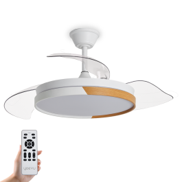 Yoevu Ventilador de Techo Nature White con Luz LED Regulable, Mando a Distancia, Aspas Retráctiles y Función Verano/Invierno