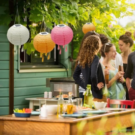 Lumisky LUM3760093541794 Juego 3 Faroles Solares H20 cm Rosa, Crema y Naranja LED Blanco Cálido